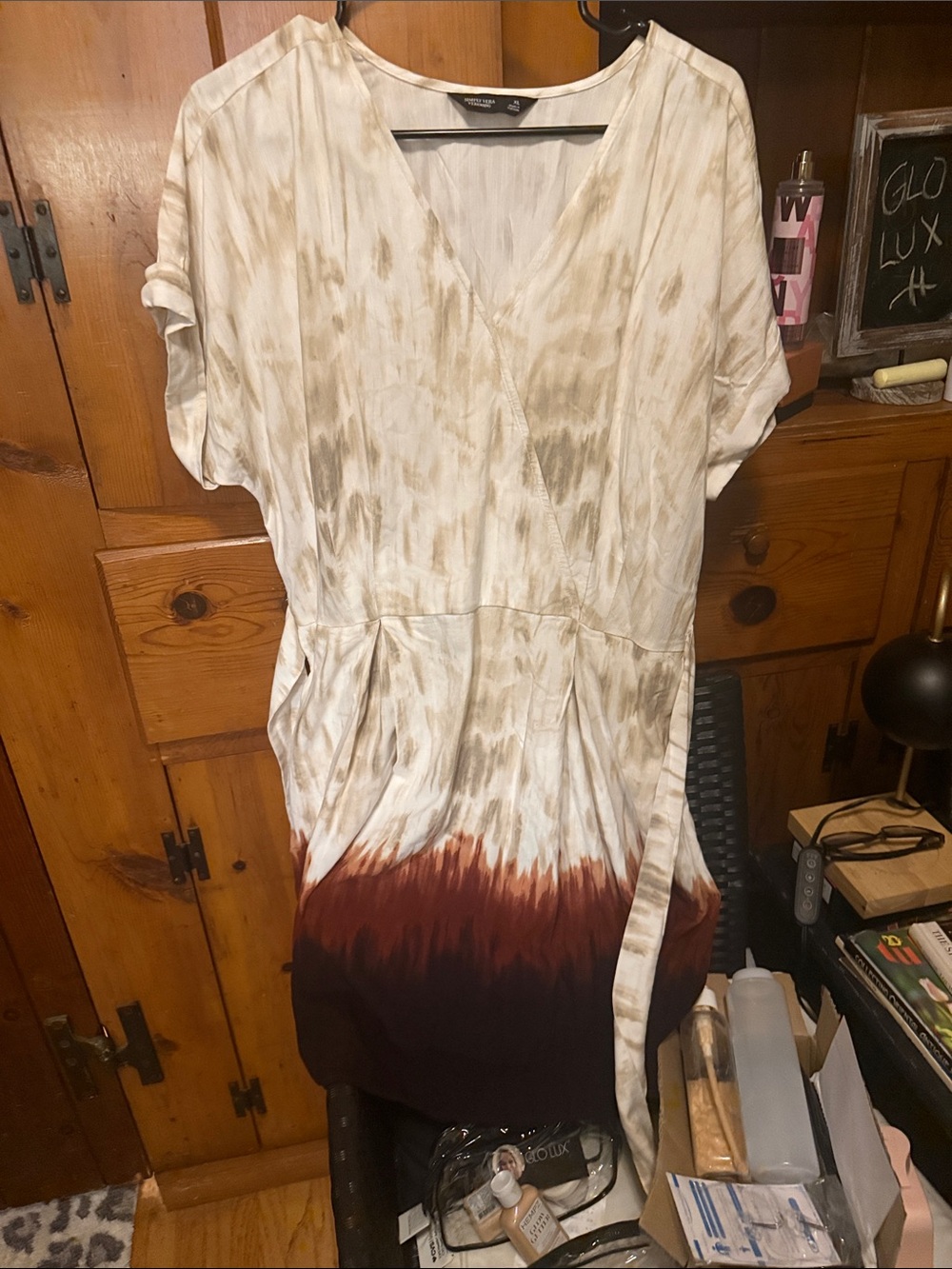 Simply Vera Vera Wang Cream and Brown Dip-Dye Wrap Midi Dress